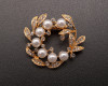 1 3/4"x 1 1/2" Old Gold Round Brooch with Clear Rhinestones and White Pearl - Pack of 12