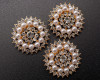 1 1/4" Old Gold Round Brooch with Clear Rhinestones and White Pearl - Pack of 12