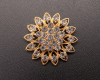 1 3/4" Old Gold Flower Brooch with Clear Rhinestones - Pack of 12