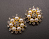 1 1/4" Yellow Gold Round Floral Crystal Rhinestone Brooch Pin - Pack of 12