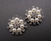 1 1/4" Silver Round Flower Brooch with Clear Rhinestones and White Pearl - Pack of 12