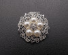 1 1/4" Silver Round Rhinestone Faux Pearl Brooch Pin - Pack of 12