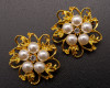 1 3/8" Yellow Gold Flower Brooch with White Pearls and Clear Rhinestone - Pack of 12