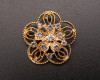 1 1/2" Old Gold Flower Brooch with Clear Rhinestones - Pack of 12