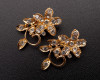 1 1/2"x 7/8" Old Gold Flower Brooch with Clear Rhinestones - Pack of 12