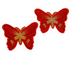 3"x 2 1/4" Red / Gold Embroidery Heat Transfer Iron On Butterfly Patch- Pack of 72