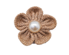 3" Brown Burlap Jute Fabric Faux Pearl Center Flower - Pack of 36