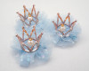 3 1/2" Gold-Blue Birthday Tulle Crown Clip - Pack of 12