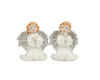 4 1/4" Tall White Dressed Silver Winged Kneeling Poly Resin Angels - Set of 2 Figurines