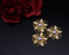 1 1/4" Gold Crystal Rhinestone Flower Brooch with Faux Pearl - Pack of 12