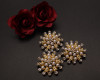2" Gold Flower Brooch with Clear Rhinestones and White Faux Pearl - Pack of 12