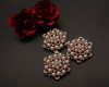 2" Old Gold Flower Brooch with White Faux Pearls and Clear Rhinestones - Pack of 12