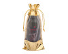 14.5" Gold Linen Bottle Gift Holder Bag with Front Clear Window - Set of 12 Bags