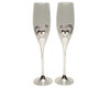 Silver Stainless Steel Rhinestone Heart Frame Wedding Flutes - Set of 2 Toasting Glasses