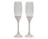 Silver Rhinestone Scalloped Rim Wedding Flutes - Set of 2 Toasting Glasses