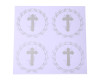 2" Round Silver Cross Leaves Religious White Sticker Seals - Pack of 48