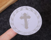 2" Round Silver Cross Leaves Religious White Sticker Seals - Pack of 48