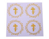 2" Round Gold Cross Flowers Religious White Stickers Seals - Pack of 48