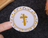 2" Round Gold Cross Flowers Religious White Stickers Seals - Pack of 48
