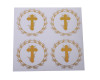 2" Round Gold Cross Swirls Religious Transparent Vinyl Stickers Seal - Pack of 48