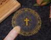 2" Round Gold Cross Swirls Religious Transparent Vinyl Stickers Seal - Pack of 48