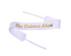 2" x 33" White "Mis Quince Anos" Gold Printed Grosgrain Ribbon Bouquet Banner - Pack of 12