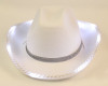 15" White Western Cowboy Cowgirl LED Rim Sparkly Trim Hat - Pack of 3