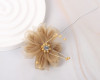2 1/4" Tan Petal Layered Organza Rhinestone Pearl Center Flower - Pack of 12