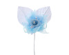 2 1/2" Blue Organza Rhinestone Center Pearl Single Rose Flowers - Pack of 12