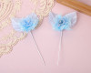 2 1/2" Blue Organza Rhinestone Center Pearl Single Rose Flowers - Pack of 12