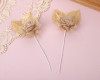 2 1/2" Tan Organza Rhinestone Center Pearl Single Rose Flowers - Pack of 12