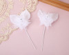 2 1/2" White Organza Rhinestone Center Pearl Single Rose Flowers - Pack of 12