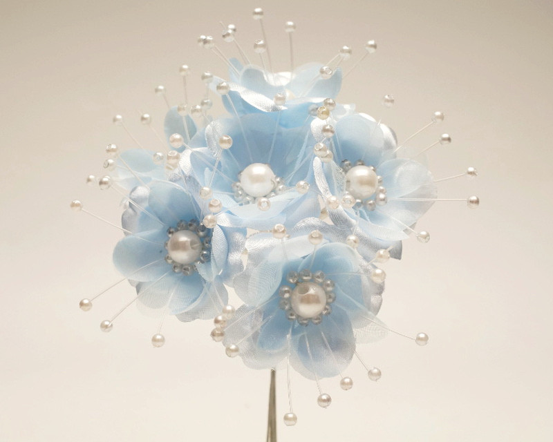 1.5" Light Blue Silk Flowers with Pearl Pack of 72 CB Flowers & Crafts