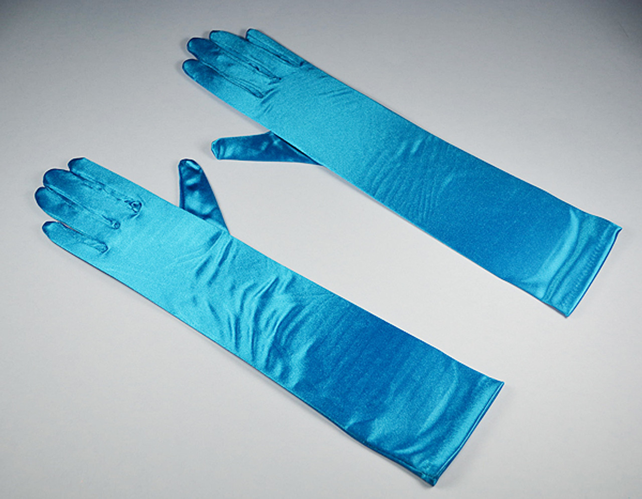 teal satin gloves