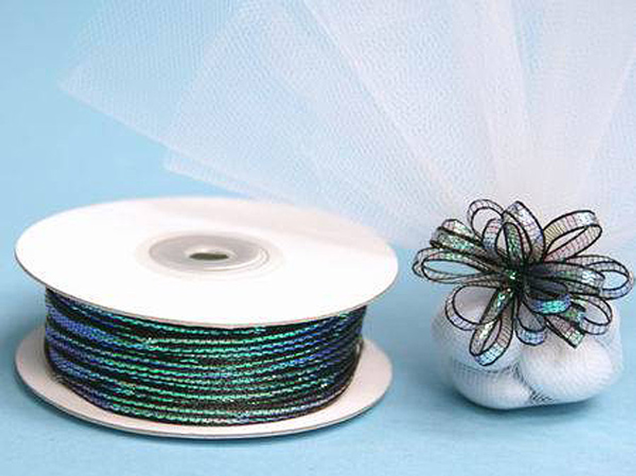 1/8x50 yards Black Organza Pull Bows Ribbon with Iridescent Edge - Pack of  7 Rolls - CB Flowers & Crafts