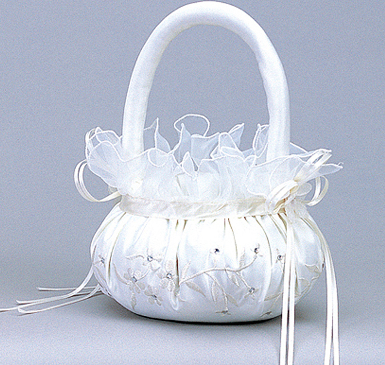 Ivory Wedding Satin Flower Girl Basket 1 CB Flowers & Crafts