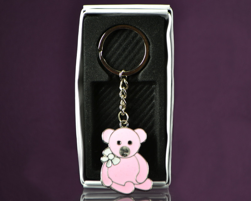 4" Pink Teddy Bear Metal Keychain Pack of 12 CB Flowers & Crafts
