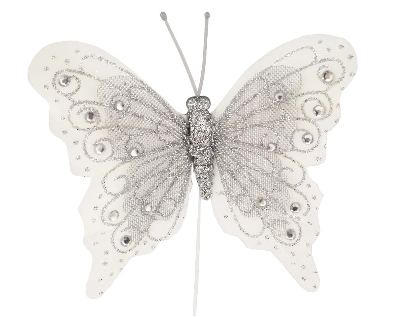 Decorative Glitter Butterfly On Stem Butterflies Craft Arts Flower Arrangements 