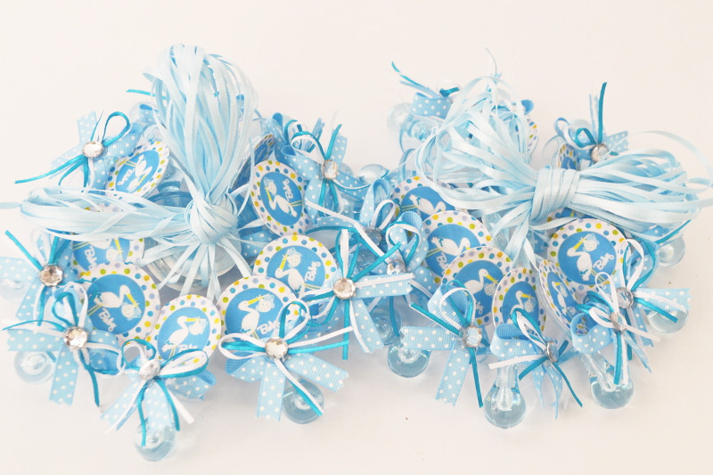 2 5 Blue Stork Plastic Baby Shower Pacifier Necklaces Pack Of