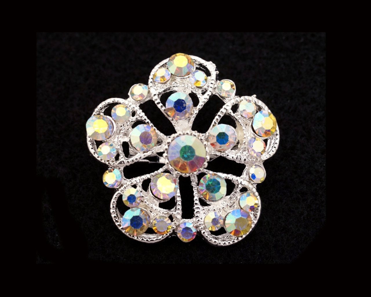 1.5 Silver Fashion Brooch Pin with Iridescent Rhinestones - Pack