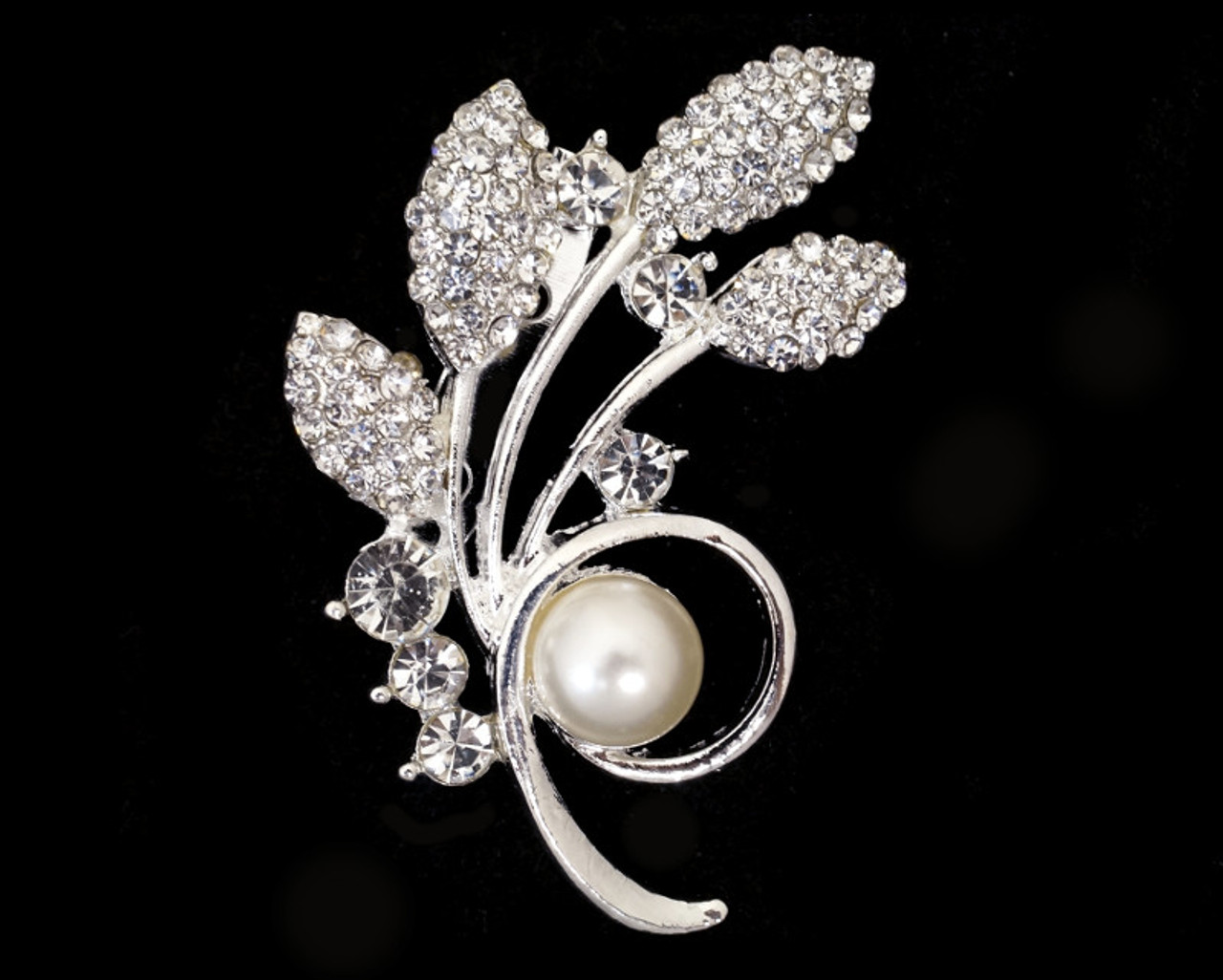 1.5 x 2 1/4 Silver Rhinestone Pearl Fashion Brooch Pin - Pack of 12 - CB  Flowers & Crafts