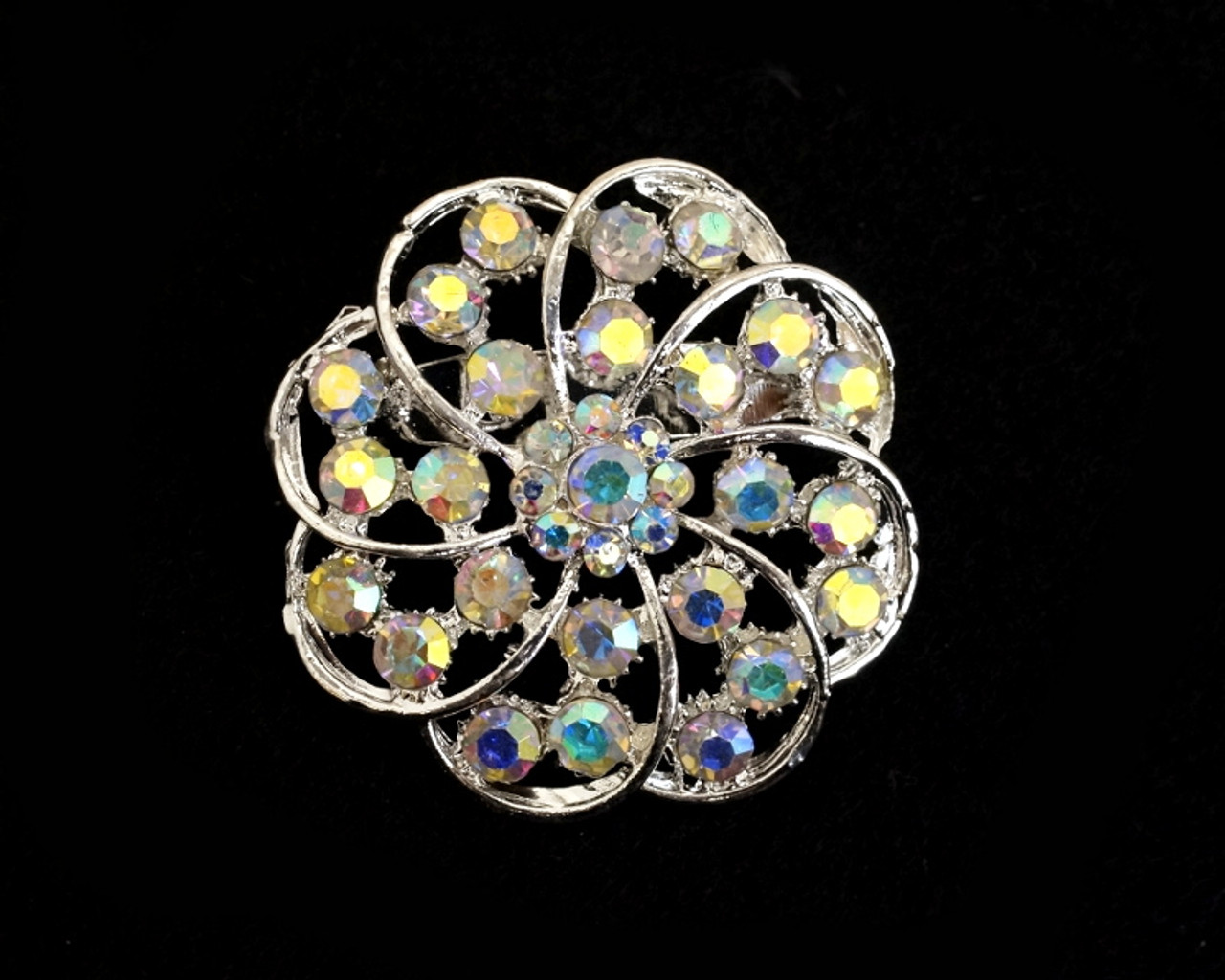 1.5 Silver Round Fashion Brooch Pin with Iridescent Rhinestones - Pack of  12 (BHB002) - CB Flowers & Crafts