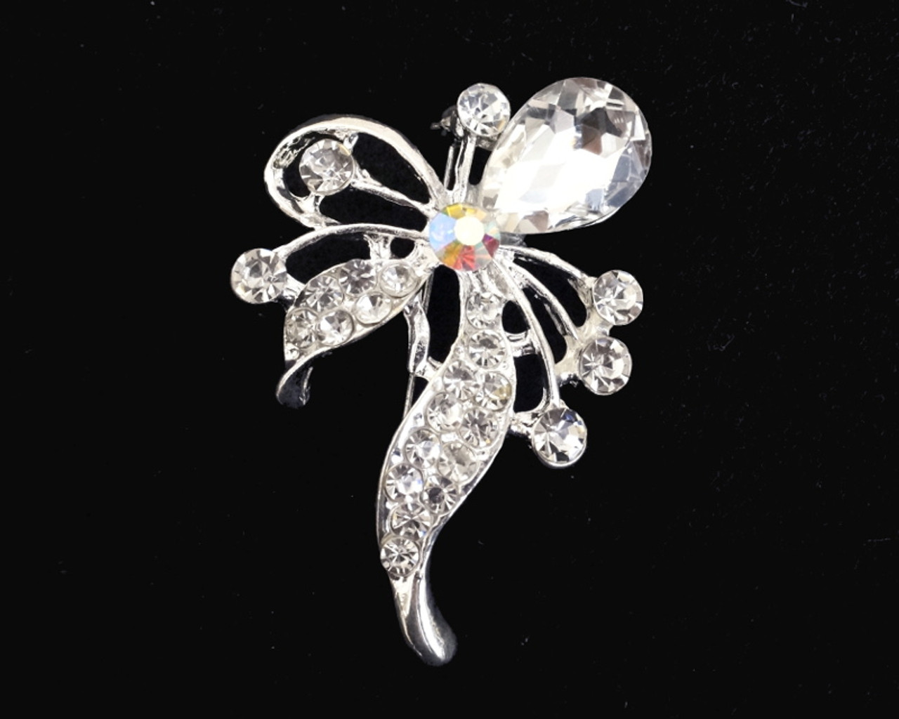 1.5 Silver Fashion Brooch Pin with Iridescent Rhinestones - Pack of 12 -  CB Flowers & Crafts