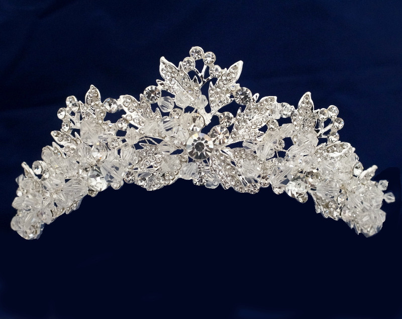 Silver Acrylic Beaded Rhinestone Tiara (TT056/TU045) - CB 