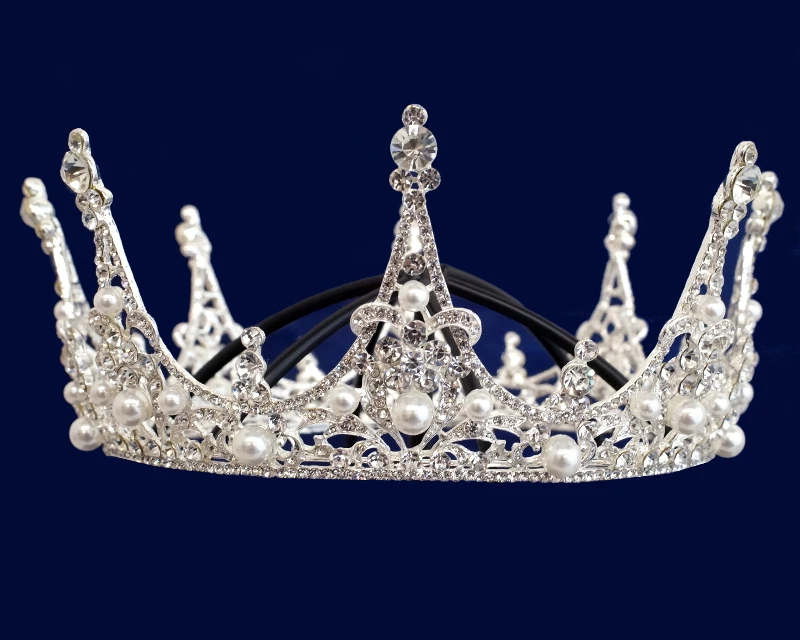 ✨ Dazzling Tiara ~ Pearls & Crystals Silver Tone Cute wedding tiara - Tiny crystal and pearl burst tiara  main image 3