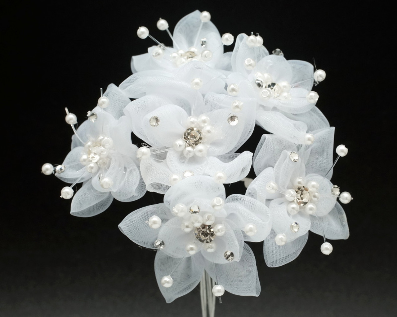 15 White Organza Rhinestone Flower Pack Of 72 CB Flowers Crafts