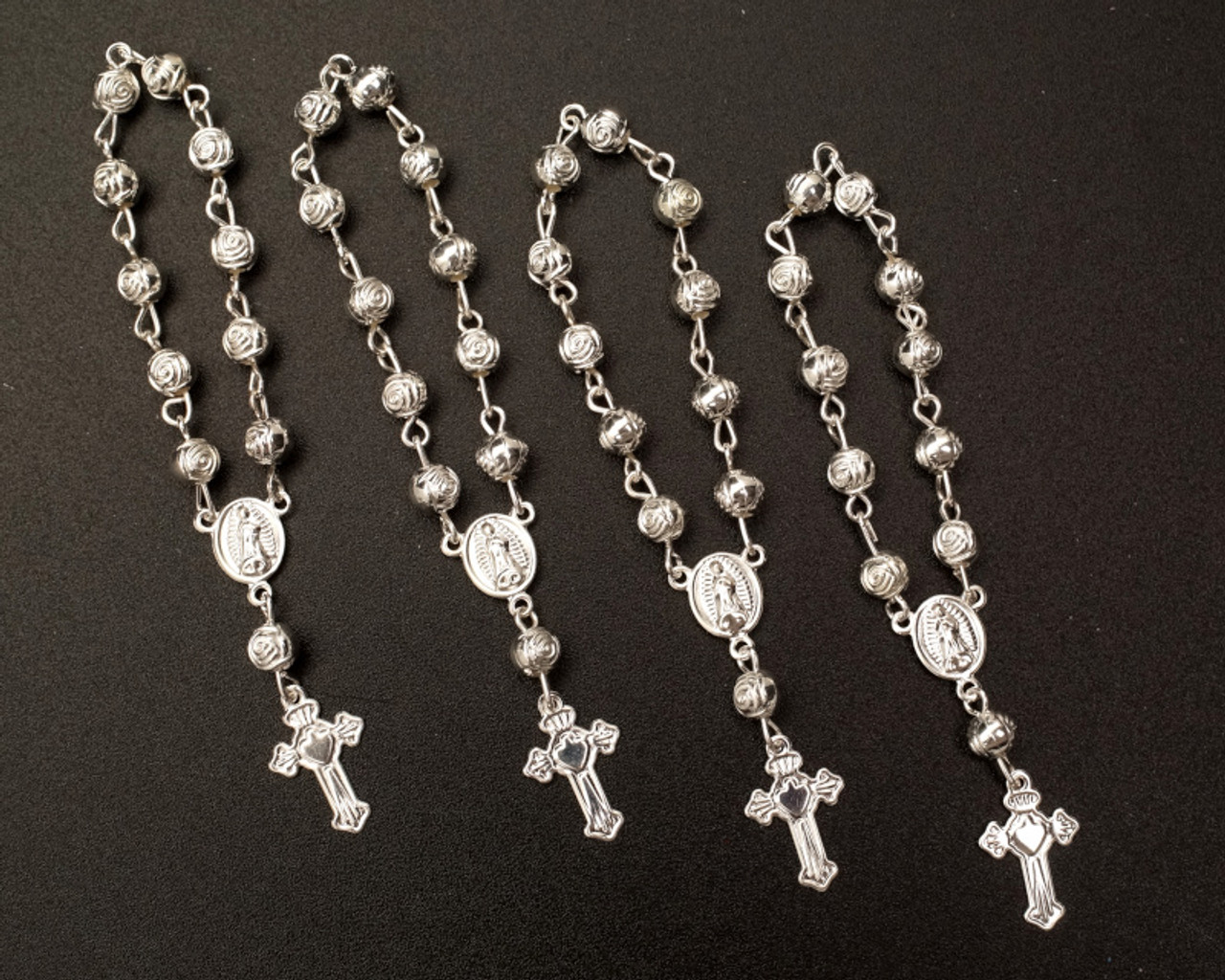 3.5 Silver Miniature Rose Bead Rosaries - Pack of 100 Mini Rosary Favors