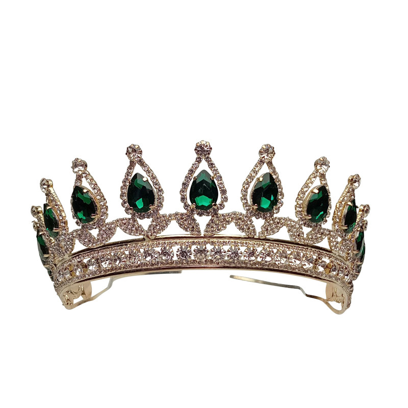 2.25" Gold Tiara with Emerald Green Gem Stones - CB Flowers & Crafts