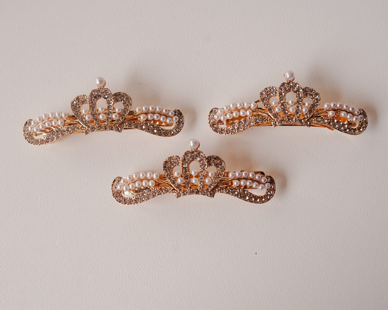 Gold tone crown with rhinestones, matching hair clips, and storage bag NWT Small Crown Hair Clip Gold - Etsy main image 2