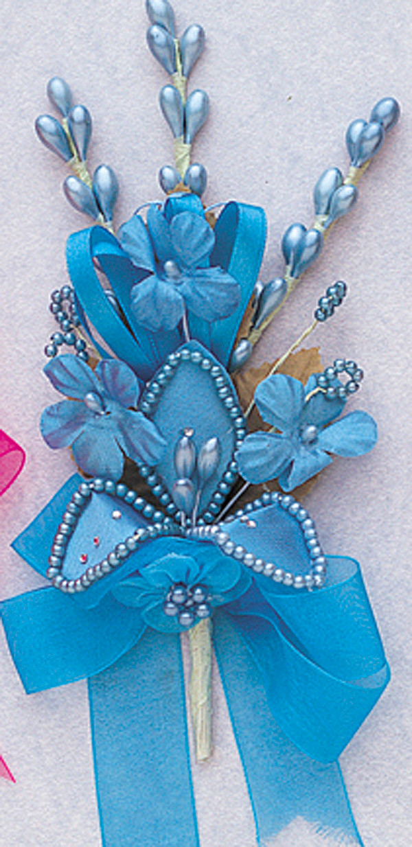 7" White Silk Corsage Flowers with Rhinestone Leaf Pack of 12 CB